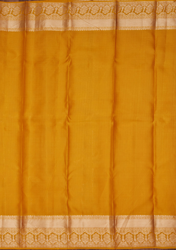 Yellow Pure Silk Jaal Zariwork Saree With Matching Blouse Piece