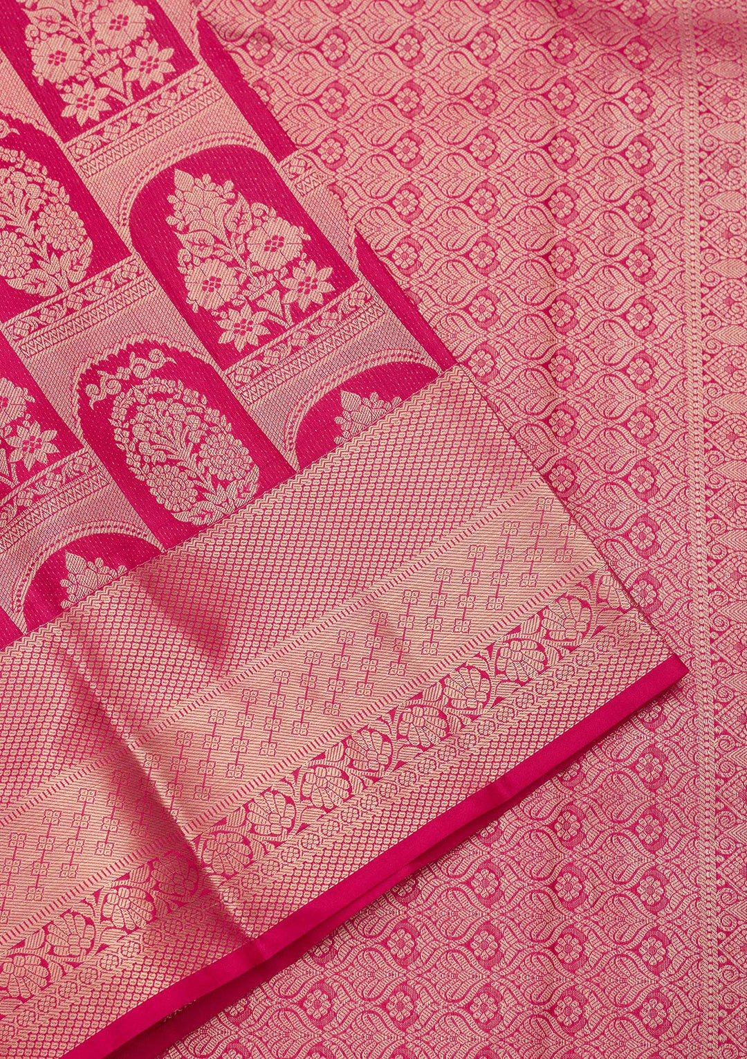 Rani Pink Silk Jaal Saree With Matching Blouse Piece