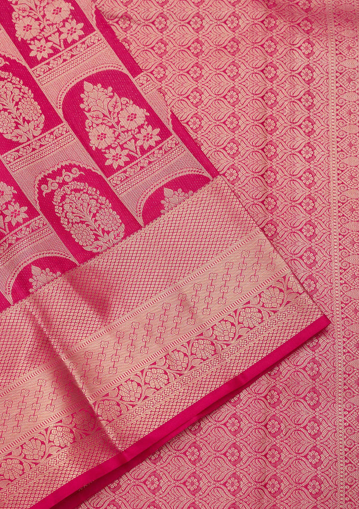 Rani Pink Silk Jaal Saree With Matching Blouse Piece