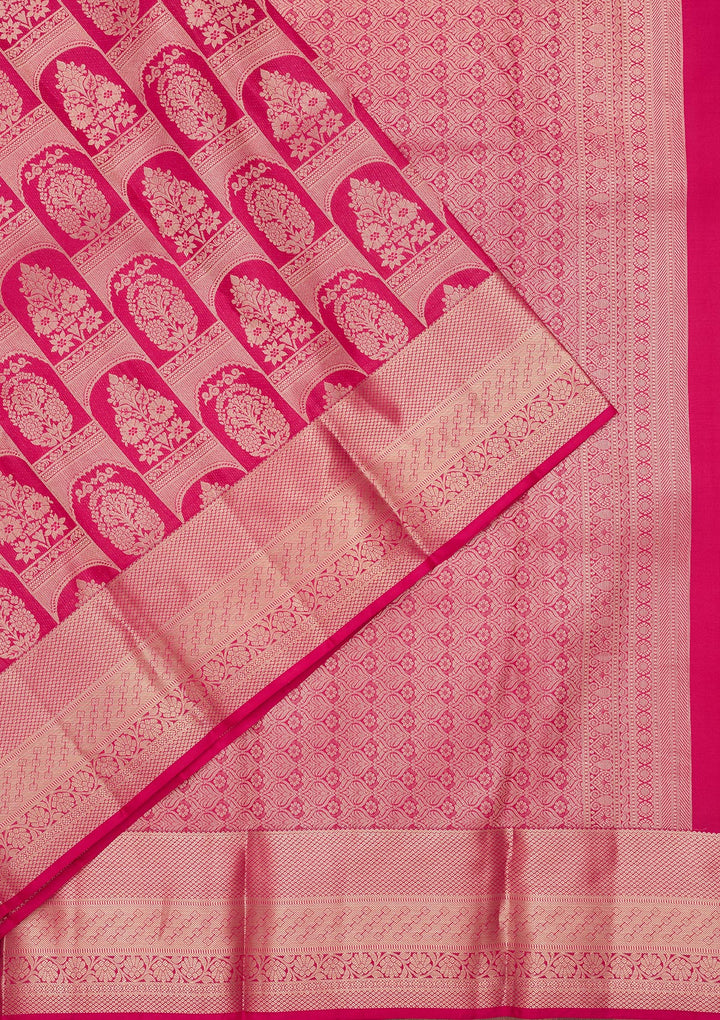 Rani Pink Silk Jaal Saree With Matching Blouse Piece