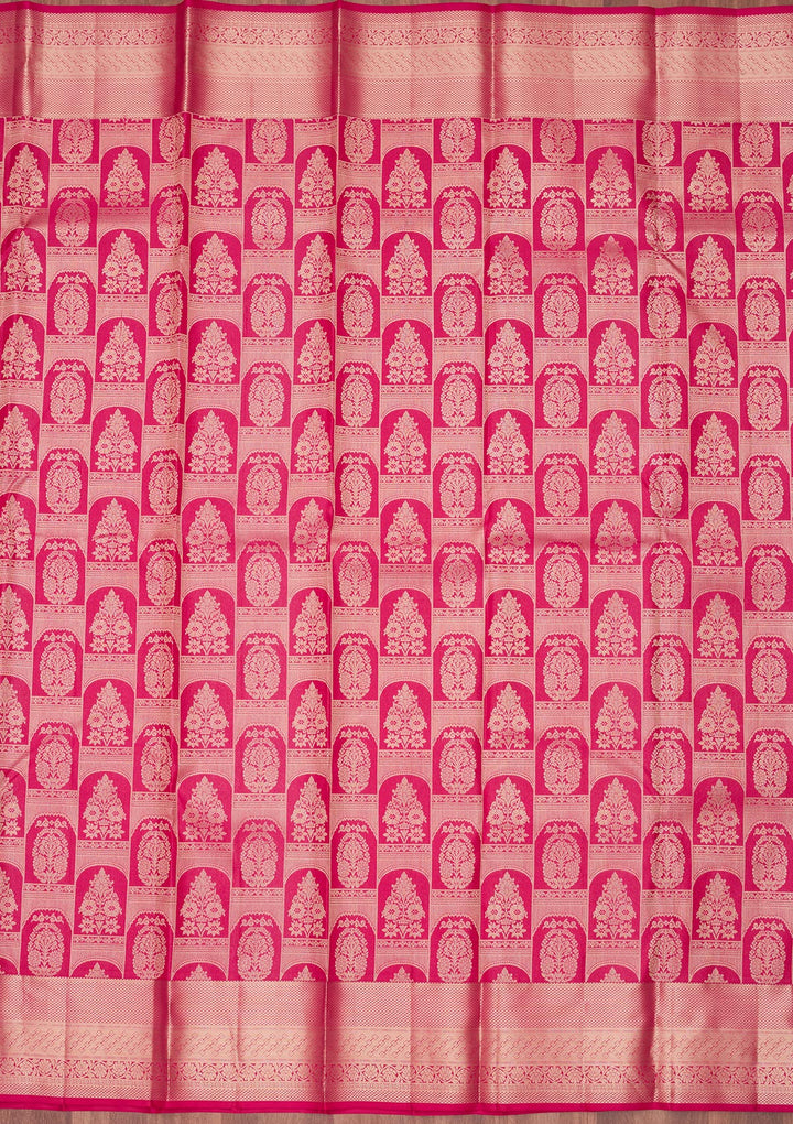Rani Pink Silk Jaal Saree With Matching Blouse Piece