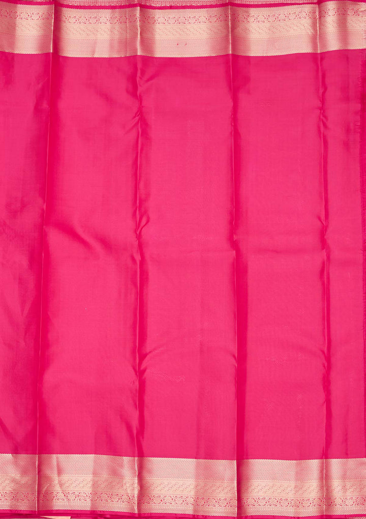 Rani Pink Silk Jaal Saree With Matching Blouse Piece