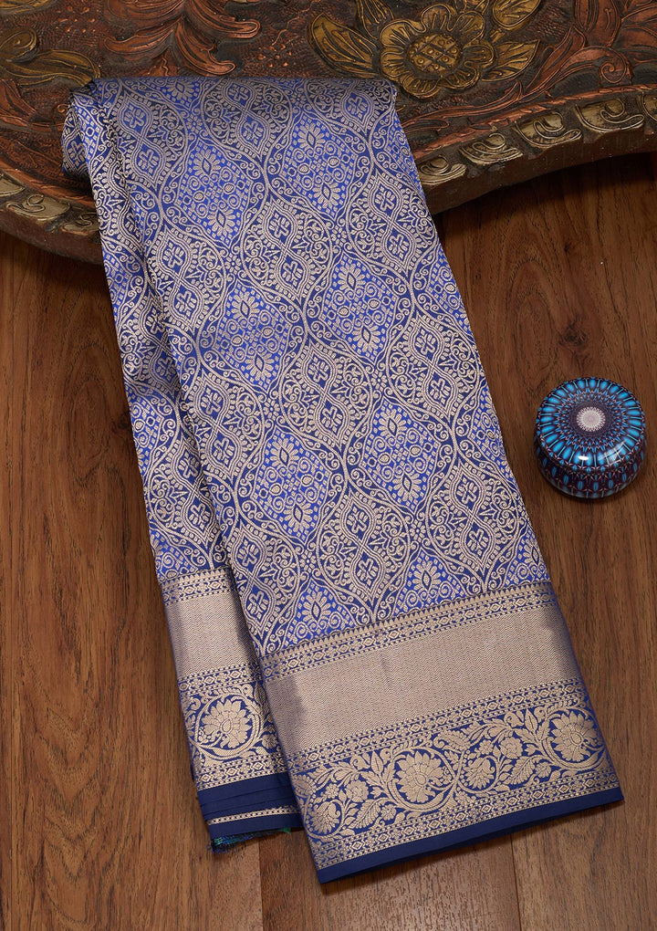 Royal Blue Pure Silk Jaal Zariwork Saree With Matching Blouse Piece