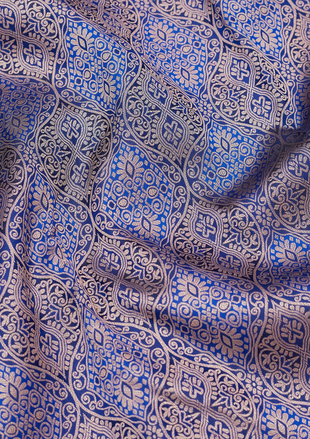 Royal Blue Pure Silk Jaal Zariwork Saree With Matching Blouse Piece