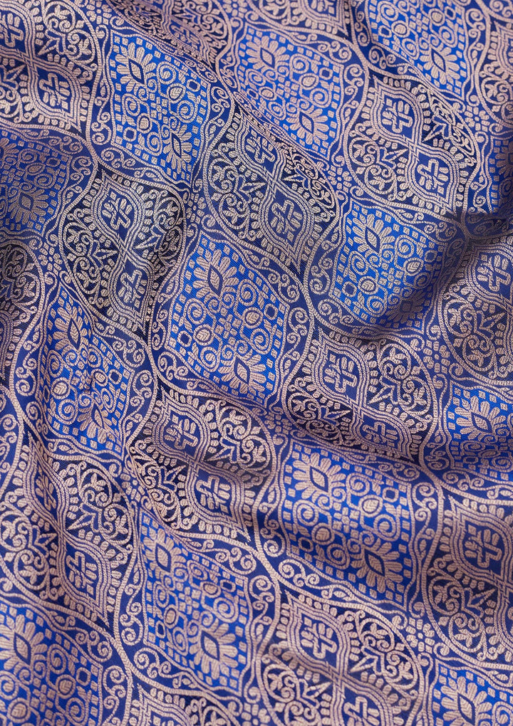 Royal Blue Pure Silk Jaal Zariwork Saree With Matching Blouse Piece
