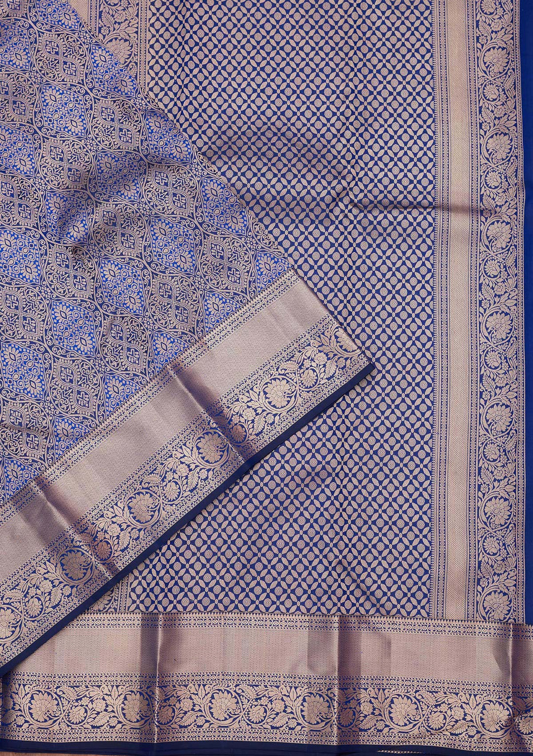 Royal Blue Pure Silk Jaal Zariwork Saree With Matching Blouse Piece