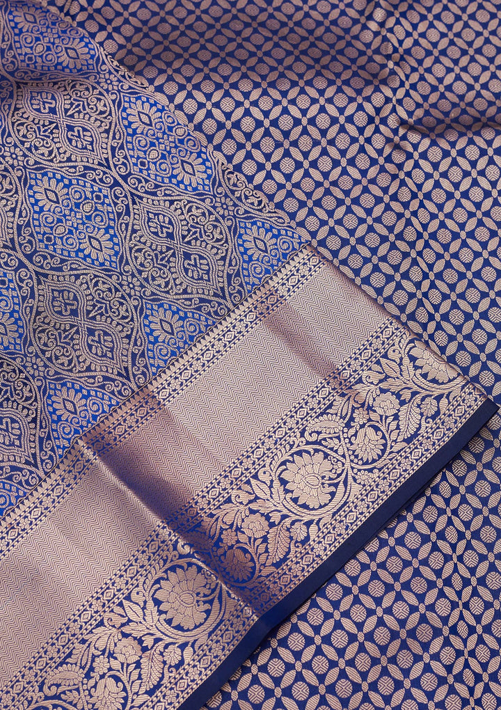 Royal Blue Pure Silk Jaal Zariwork Saree With Matching Blouse Piece