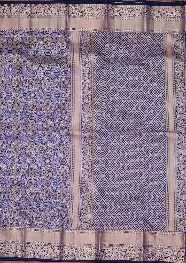 Royal Blue Pure Silk Jaal Zariwork Saree With Matching Blouse Piece