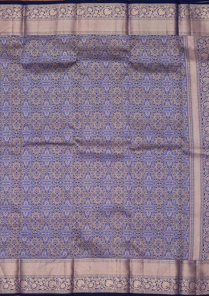 Royal Blue Pure Silk Jaal Zariwork Saree With Matching Blouse Piece
