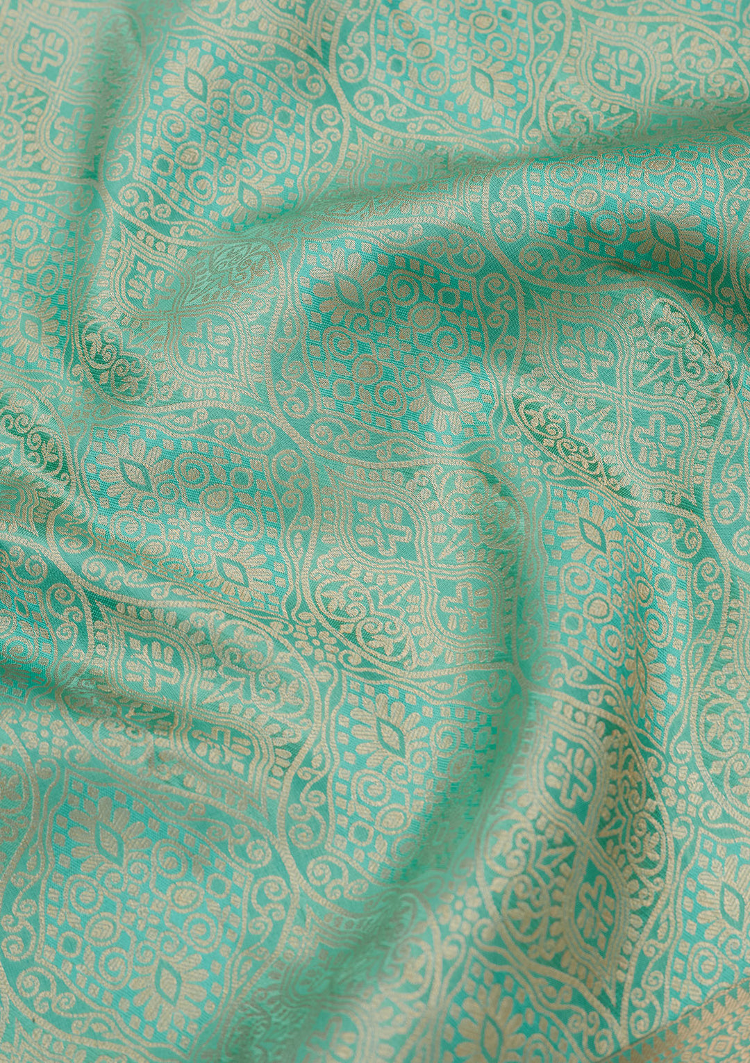 Sea Green Pure Silk Jaal Zariwork Saree With Matching Blouse Piece