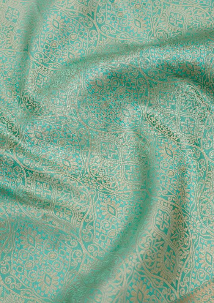 Sea Green Pure Silk Jaal Zariwork Saree With Matching Blouse Piece