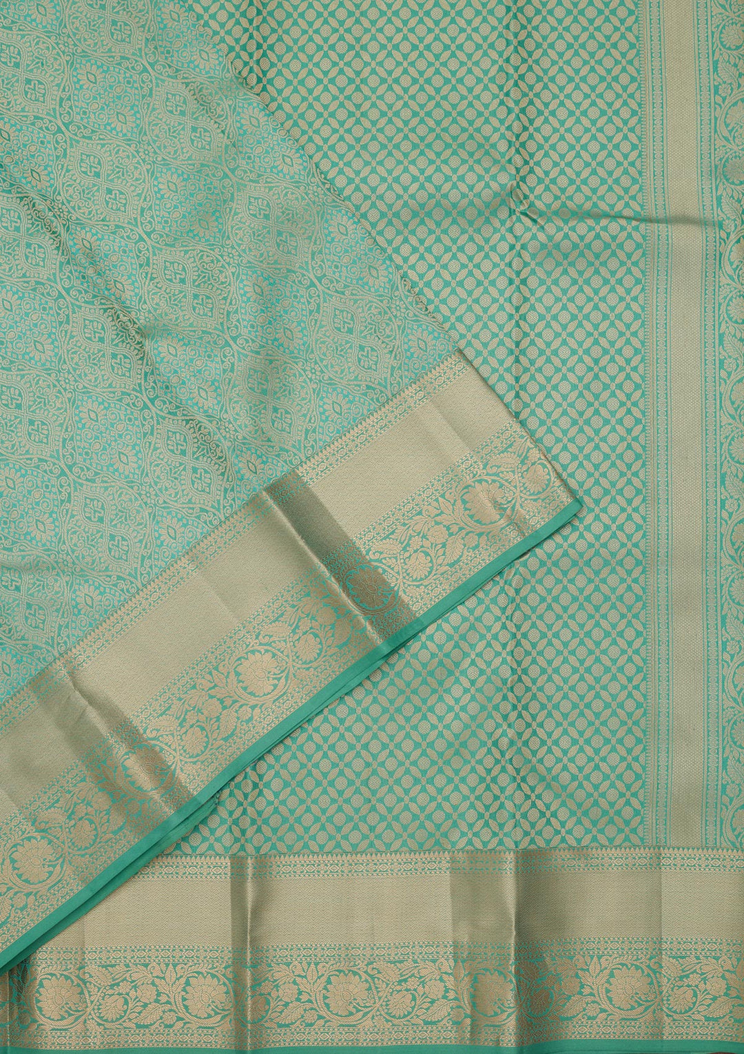 Sea Green Pure Silk Jaal Zariwork Saree With Matching Blouse Piece