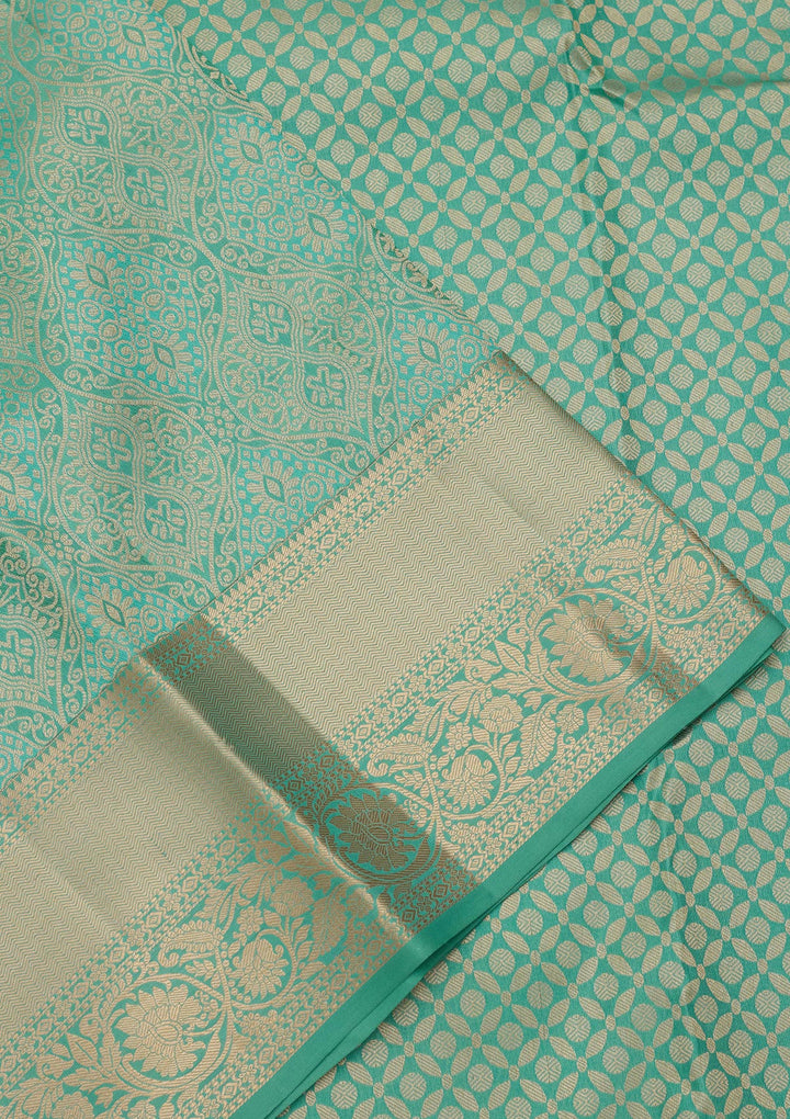 Sea Green Pure Silk Jaal Zariwork Saree With Matching Blouse Piece