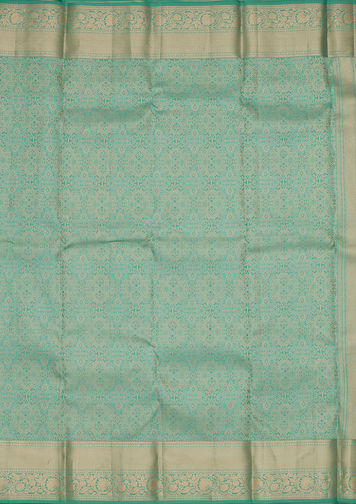 Sea Green Pure Silk Jaal Zariwork Saree With Matching Blouse Piece