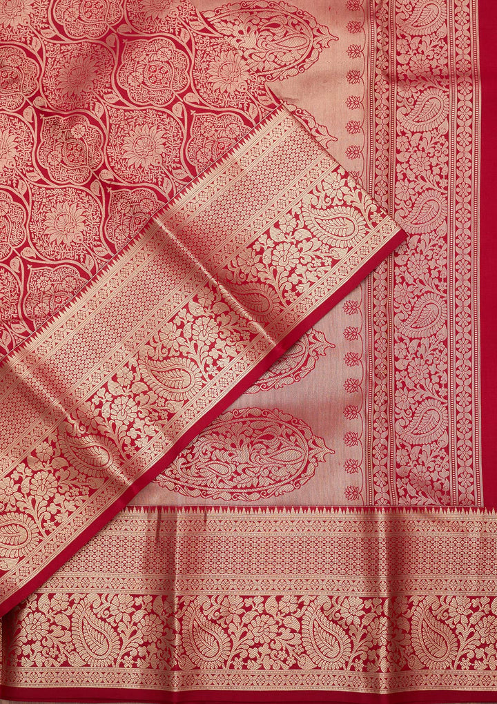 Maroon Silk Jaal Gold Zariwork Saree With Matching Blouse Piece