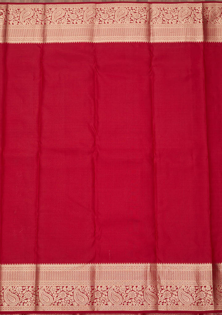 Maroon Silk Jaal Gold Zariwork Saree With Matching Blouse Piece
