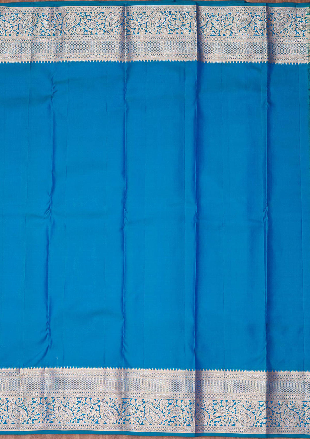 Peacock Blue Pure Silk Jaal Zariwork Saree With Matching Blouse Piece