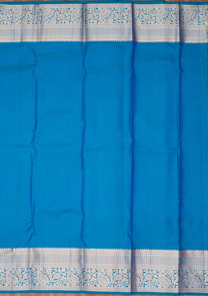 Peacock Blue Pure Silk Jaal Zariwork Saree With Matching Blouse Piece