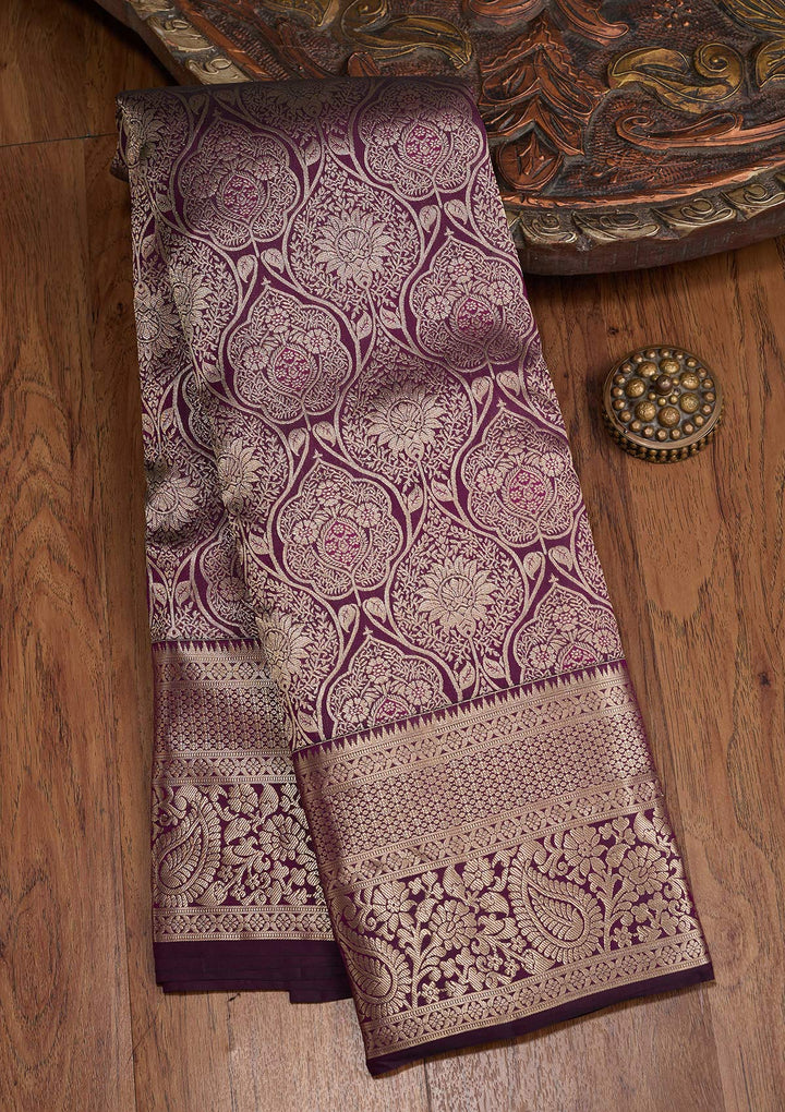 Purple Silk Jaal Silver Zariwork Saree With Matching Blouse Piece