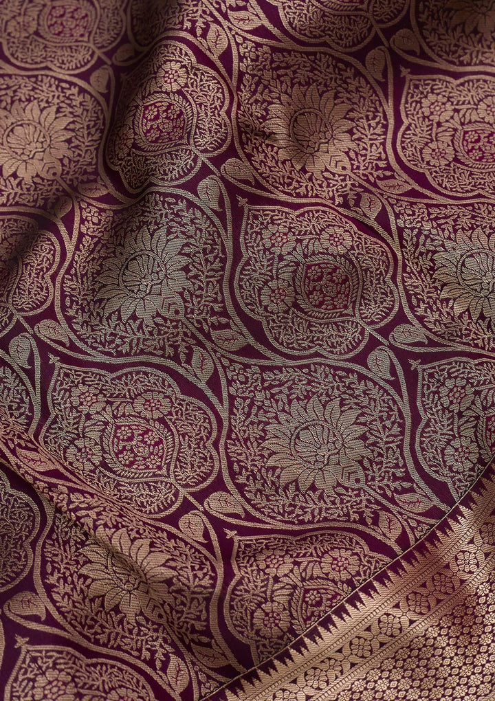 Purple Silk Jaal Silver Zariwork Saree With Matching Blouse Piece