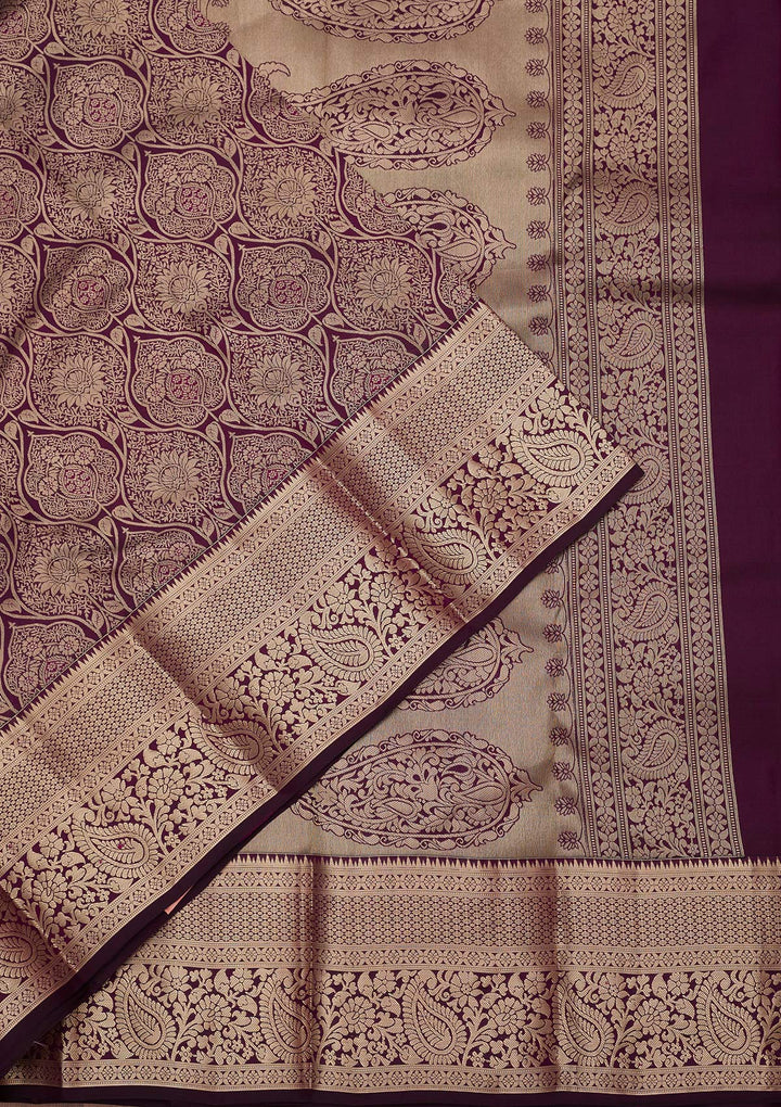 Purple Silk Jaal Silver Zariwork Saree With Matching Blouse Piece