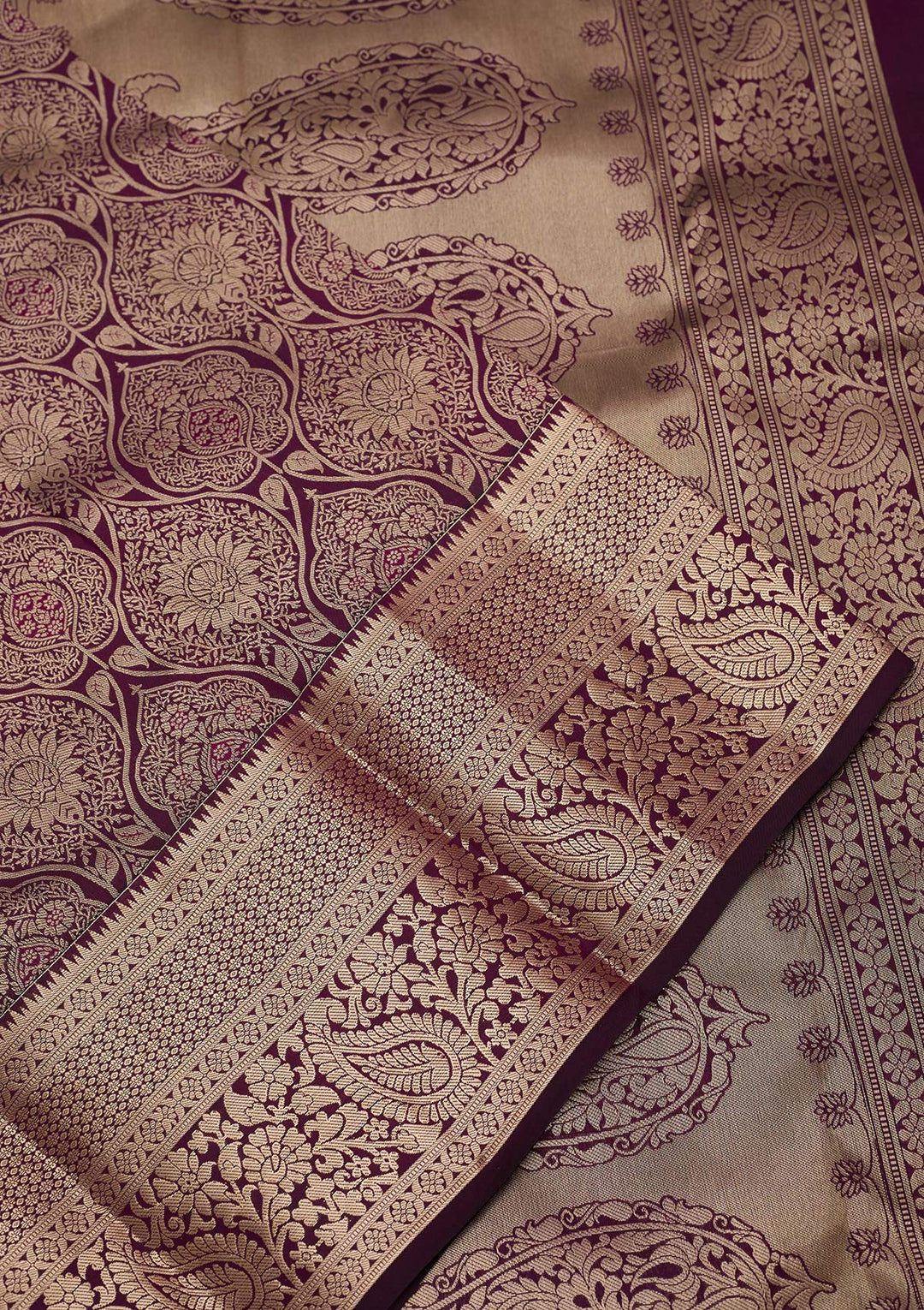 Purple Silk Jaal Silver Zariwork Saree With Matching Blouse Piece