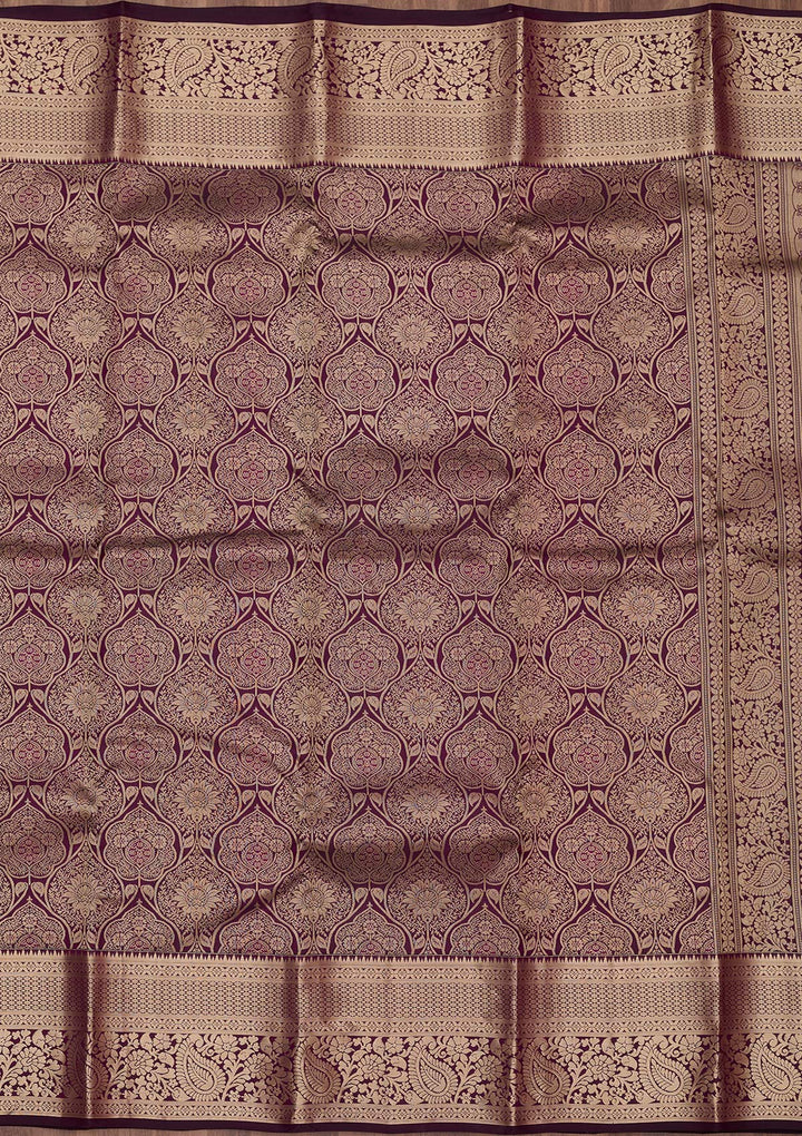 Purple Silk Jaal Silver Zariwork Saree With Matching Blouse Piece