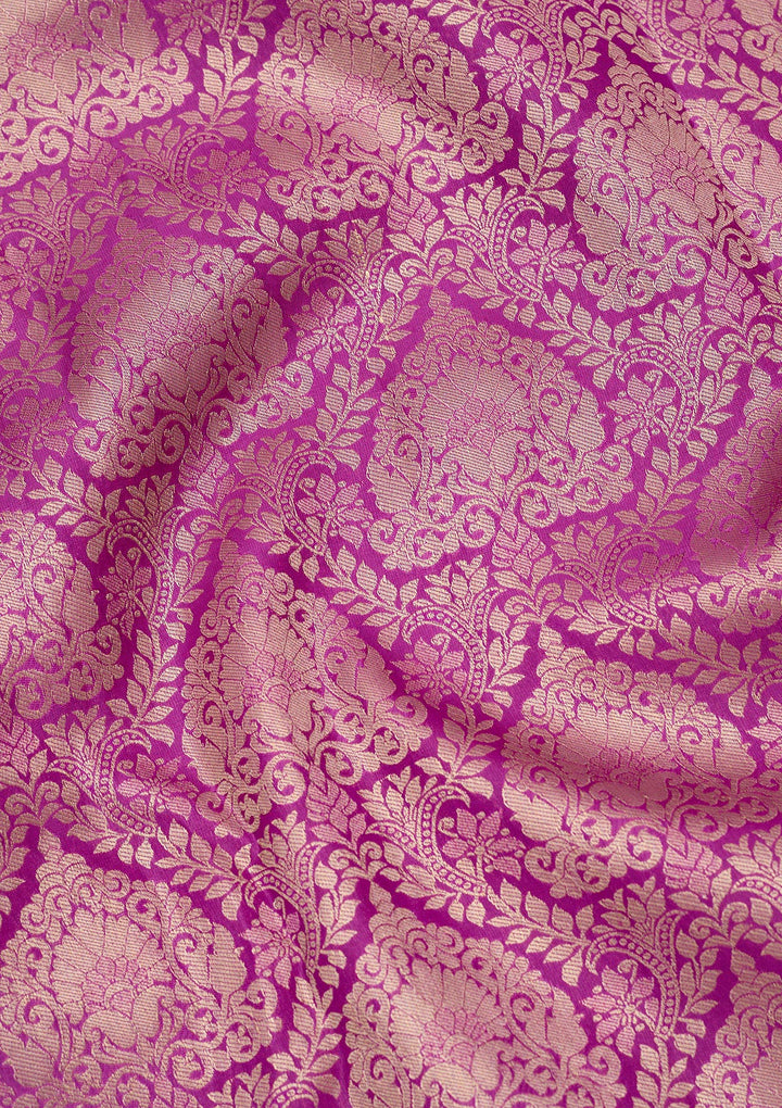 Lavender Pure Silk Jaal Gold Zariwork Saree With Matching Blouse Piece
