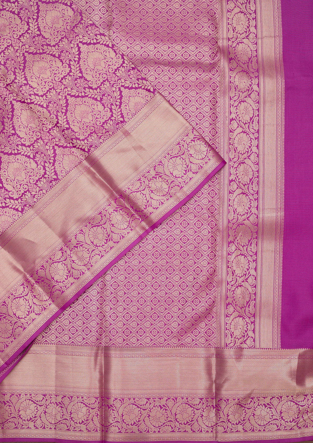 Lavender Pure Silk Jaal Gold Zariwork Saree With Matching Blouse Piece