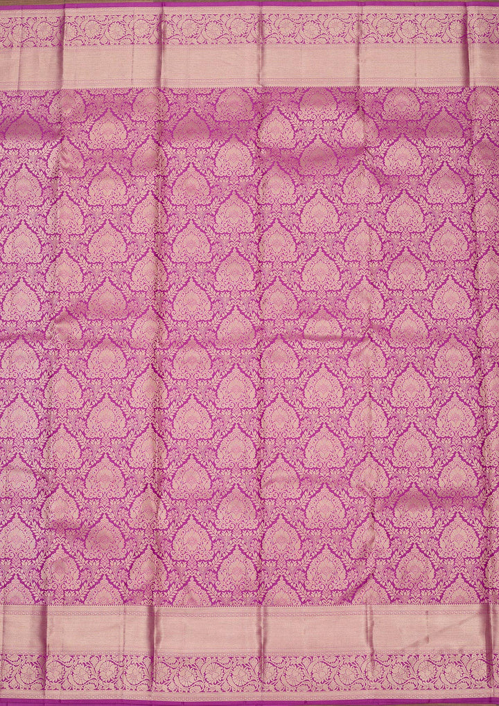 Lavender Pure Silk Jaal Gold Zariwork Saree With Matching Blouse Piece