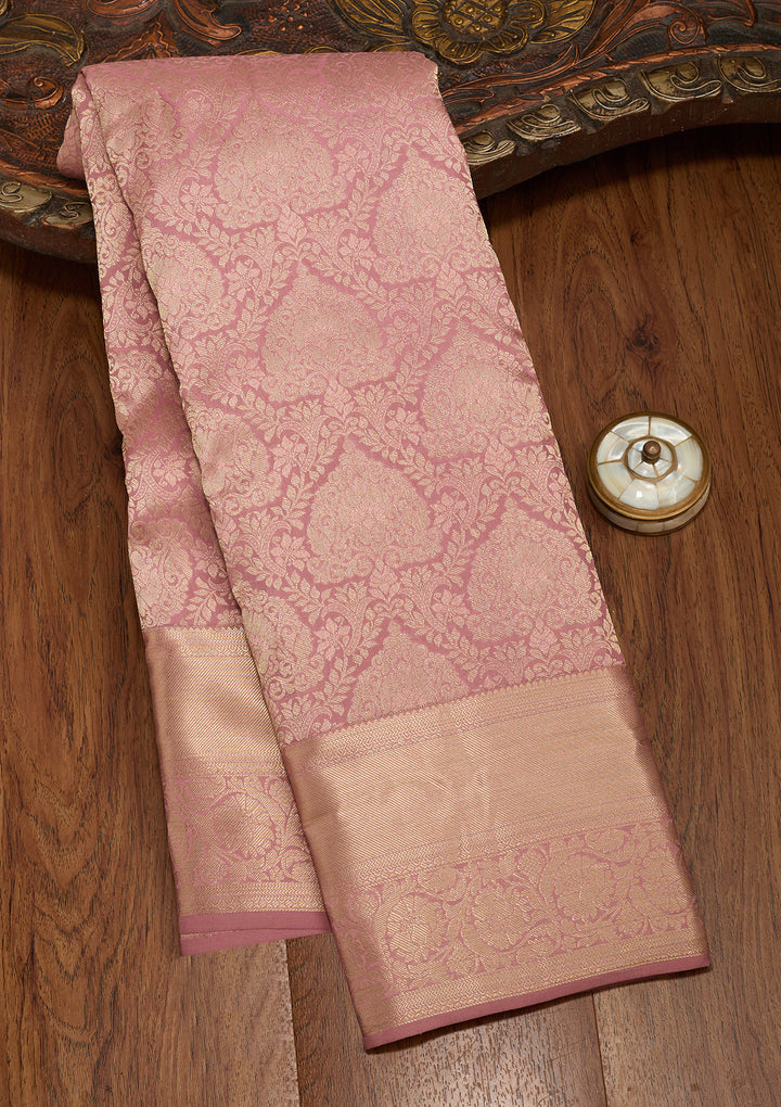 Onion Pink Silk Jaal Saree With Matching Blouse Piece