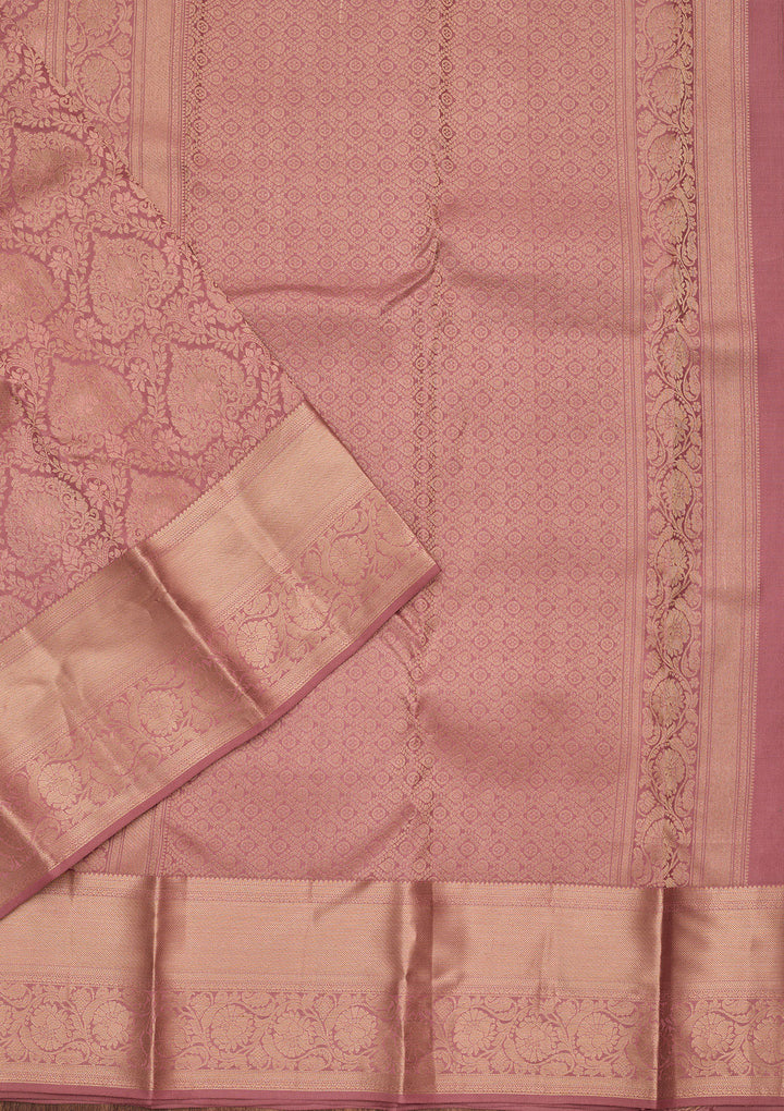 Onion Pink Silk Jaal Saree With Matching Blouse Piece
