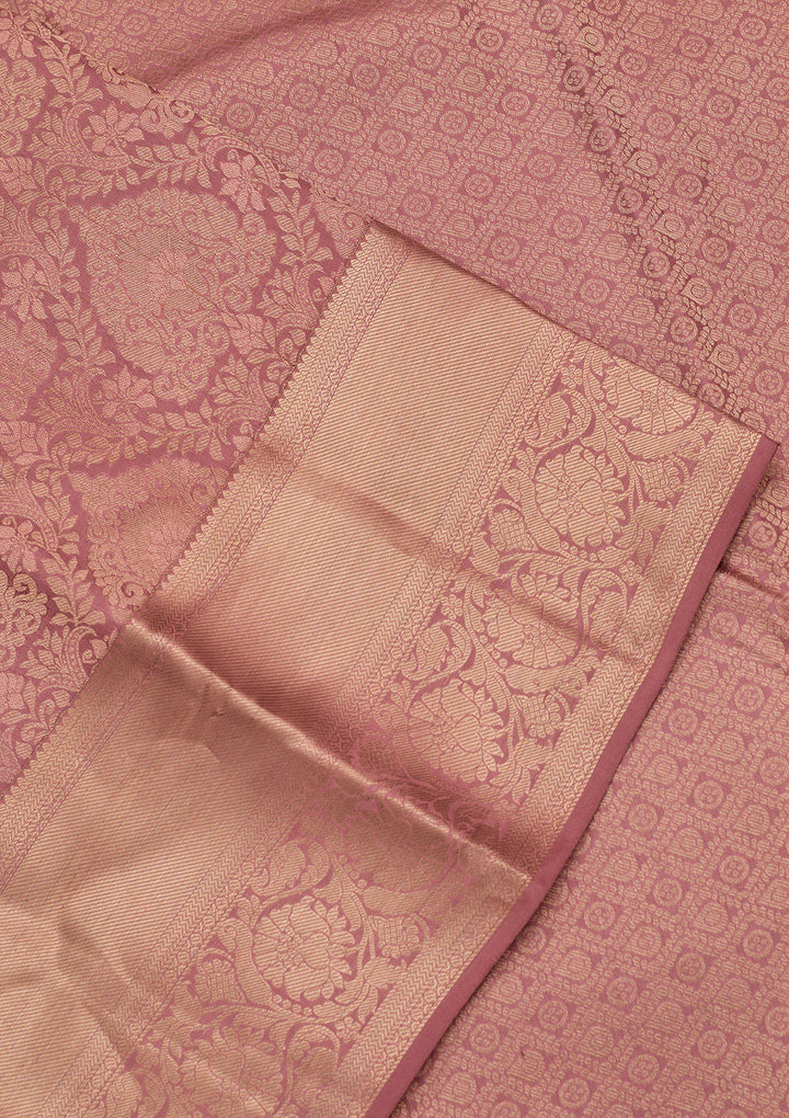 Onion Pink Silk Jaal Saree With Matching Blouse Piece
