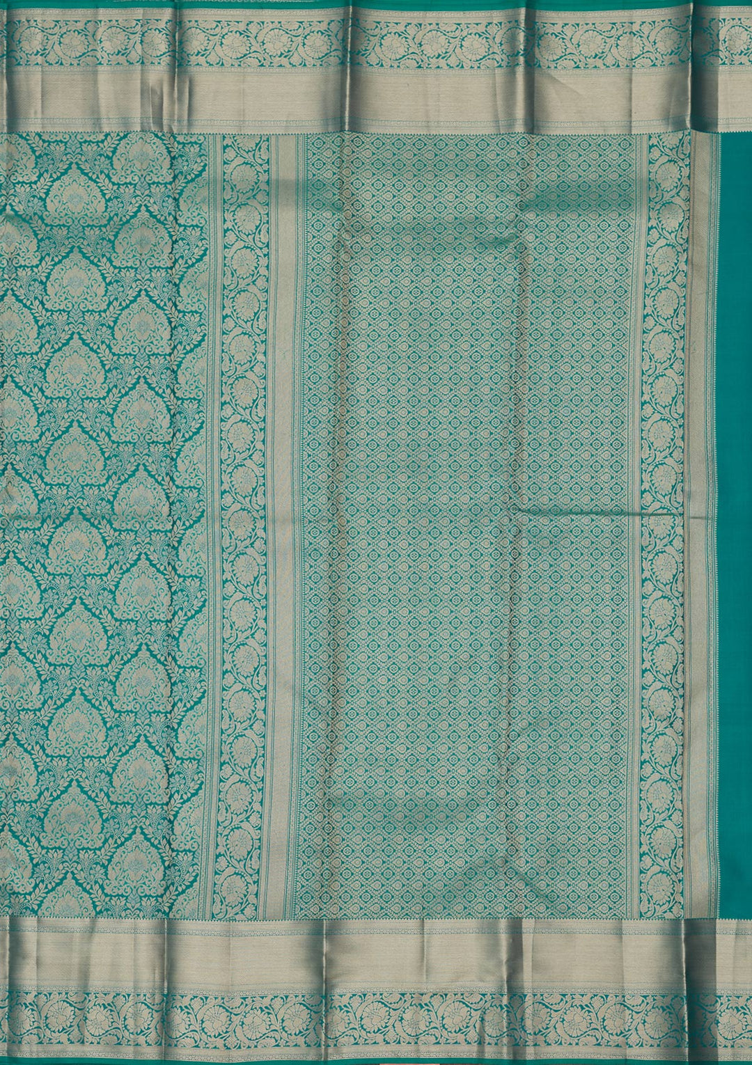 Rama Green Pure Silk Jaal Gold Zariwork Saree With Matching Blouse Piece