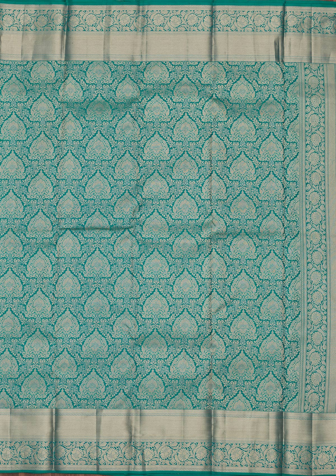 Rama Green Pure Silk Jaal Gold Zariwork Saree With Matching Blouse Piece