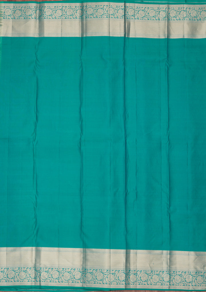 Rama Green Pure Silk Jaal Gold Zariwork Saree With Matching Blouse Piece