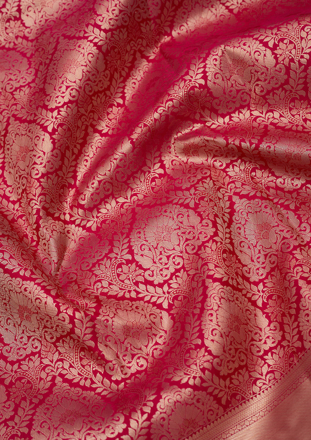 Rani Pink Pure Silk Jaal Gold Zariwork Saree With Matching Blouse Piece