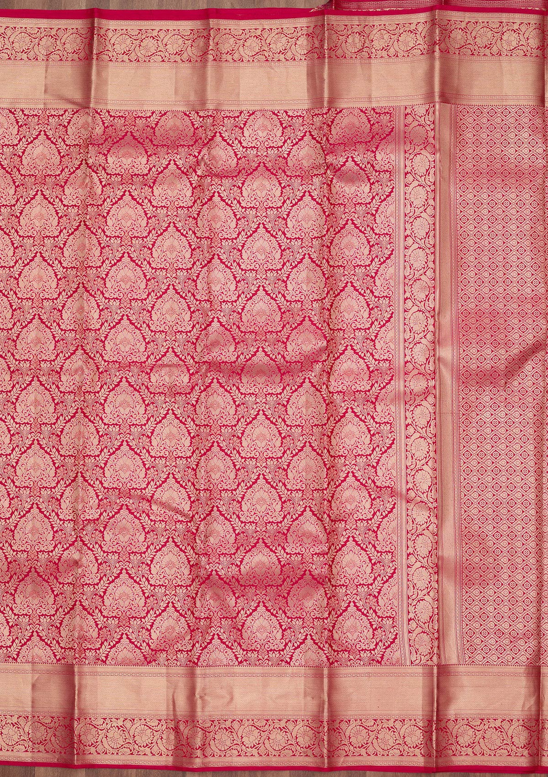 Rani Pink Pure Silk Jaal Gold Zariwork Saree With Matching Blouse Piece