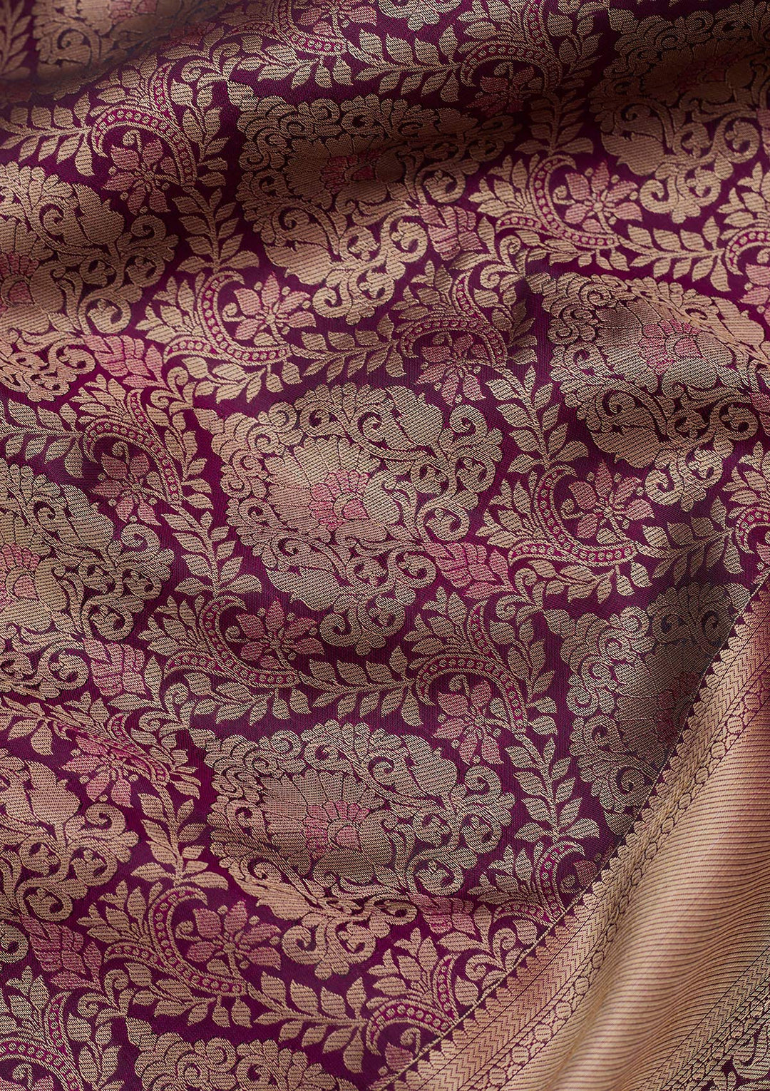 Wine Pure Silk Jaal Gold Zariwork Saree With Matching Blouse Piece