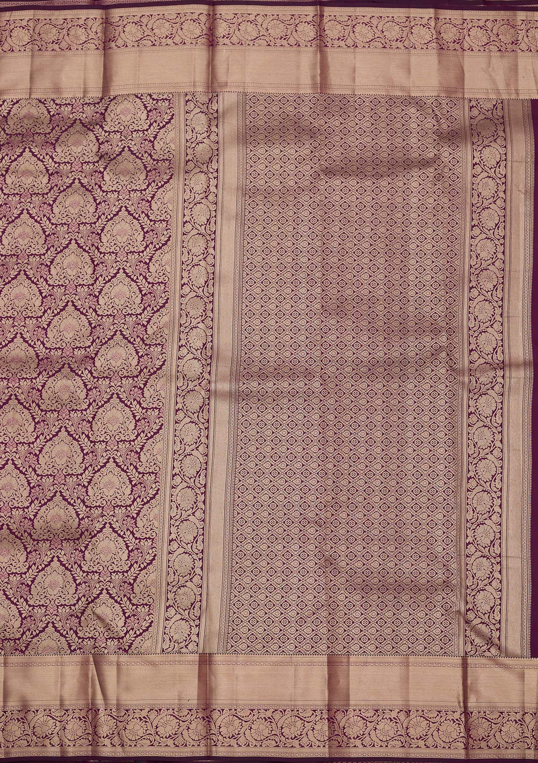 Wine Pure Silk Jaal Gold Zariwork Saree With Matching Blouse Piece