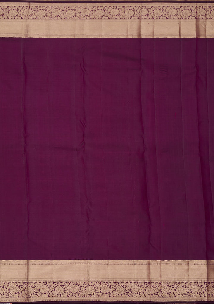 Wine Pure Silk Jaal Gold Zariwork Saree With Matching Blouse Piece