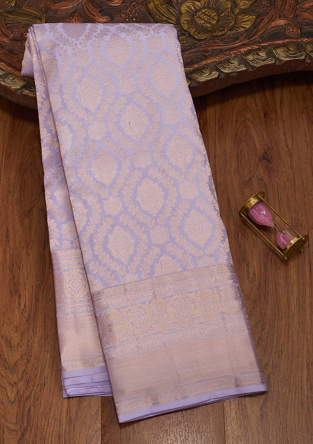 Lavender Silk Jaal Saree With Matching Blouse Piece