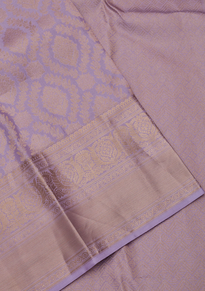Lavender Silk Jaal Saree With Matching Blouse Piece