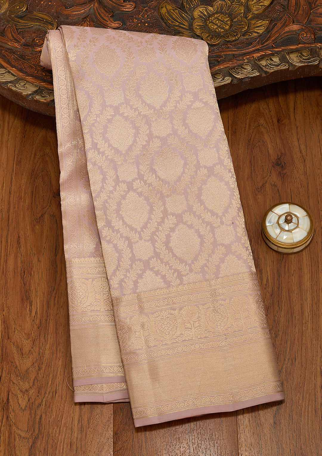 Mauve Silk Jaal Saree With Matching Blouse Piece