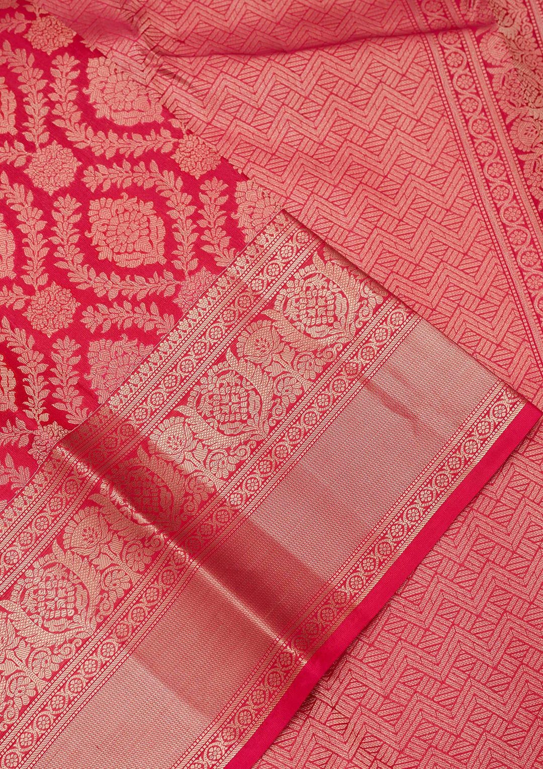 Rani Pink Pure Silk Jaal Zariwork Saree With Matching Blouse Piece