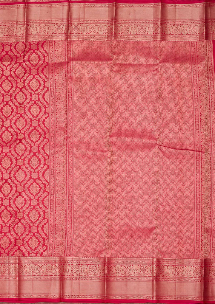 Rani Pink Pure Silk Jaal Zariwork Saree With Matching Blouse Piece