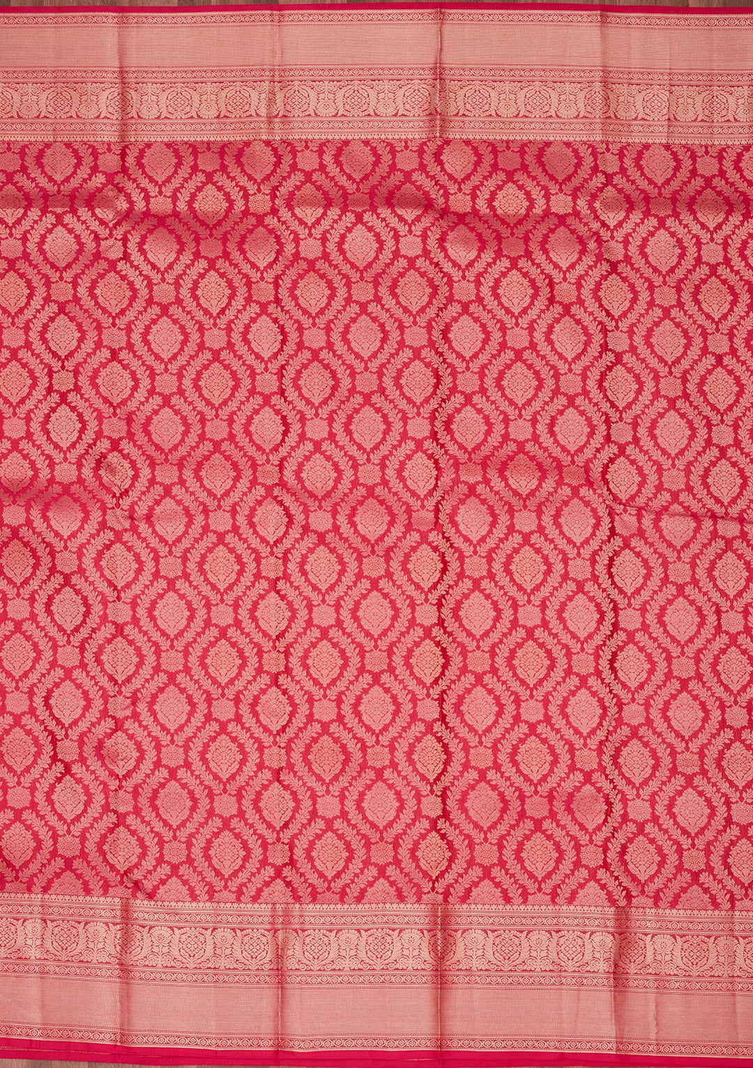 Rani Pink Pure Silk Jaal Zariwork Saree With Matching Blouse Piece