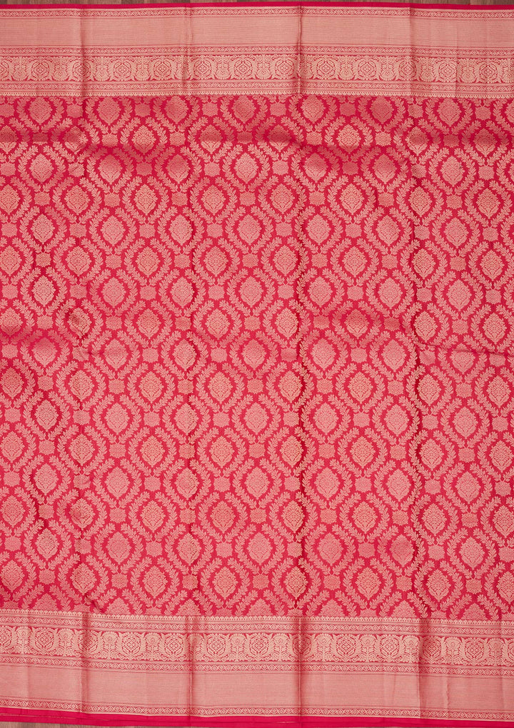 Rani Pink Pure Silk Jaal Zariwork Saree With Matching Blouse Piece