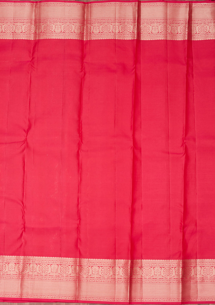 Rani Pink Pure Silk Jaal Zariwork Saree With Matching Blouse Piece