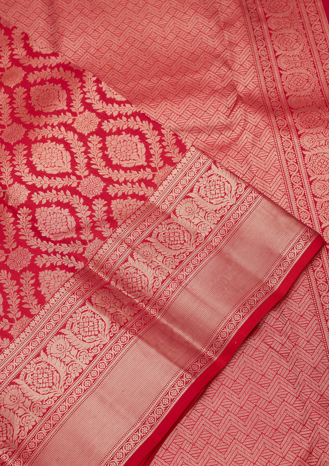 Red Silk Jaal Saree With Matching Blouse Piece
